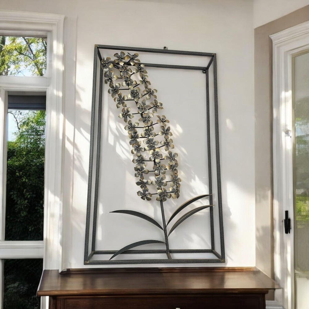 Metal Floral Home Wall Decor Orchid Wall Sculpture with Black Frame